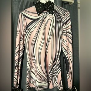 Black, white pink horsemanship top with matching collar and cuffs